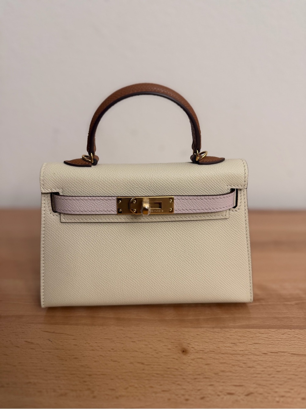 Epsom verso TriColor Mini Kelly Sellier 20 Craie gold veau mauve pale GHW